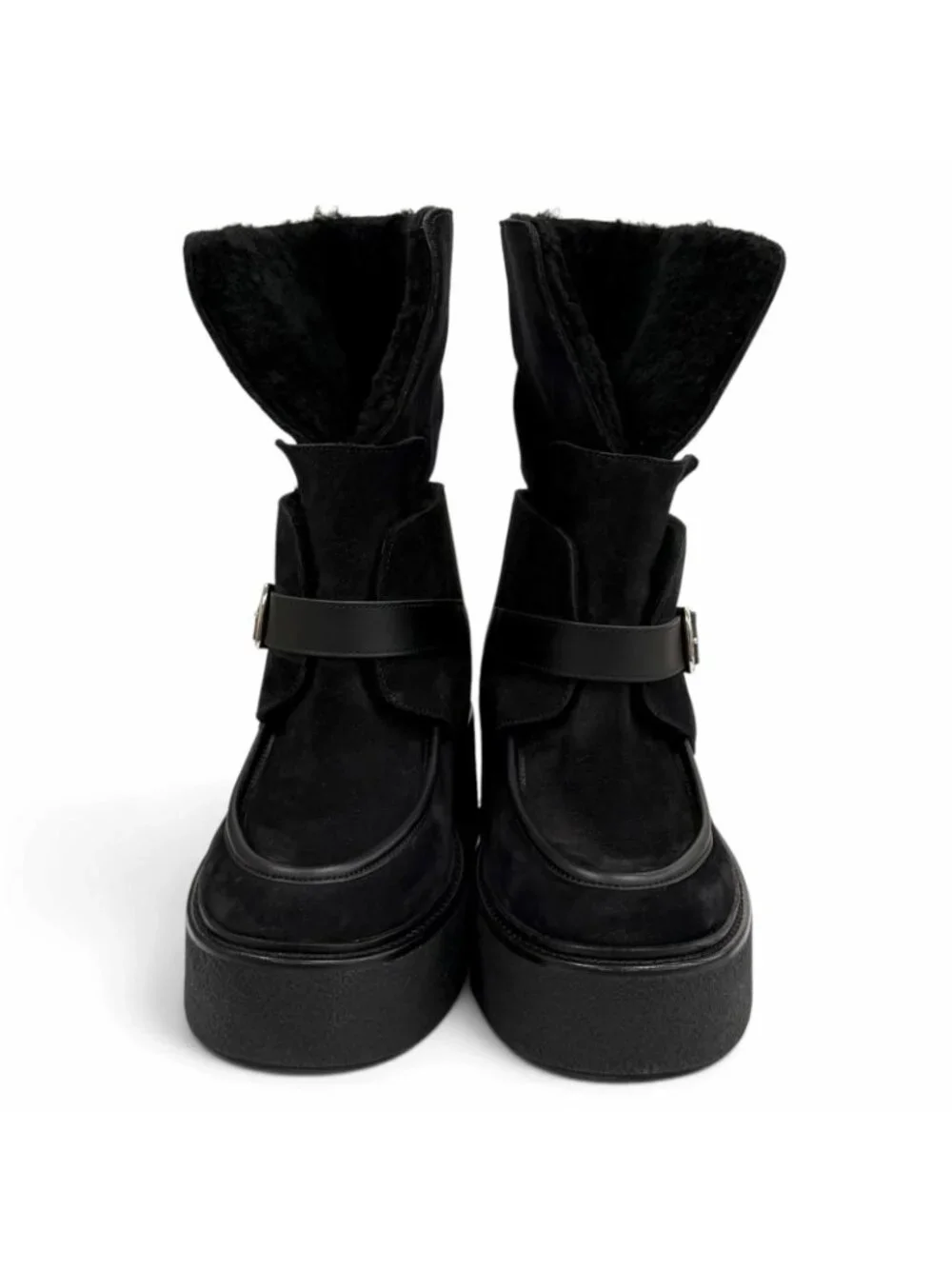 Hermes Emmisfer Suede Leather Shearling Belt Design Short Boots Black IT